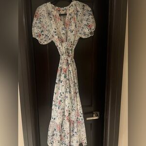 Shoshanna Floral White Eyelet Midi Dress Size 2